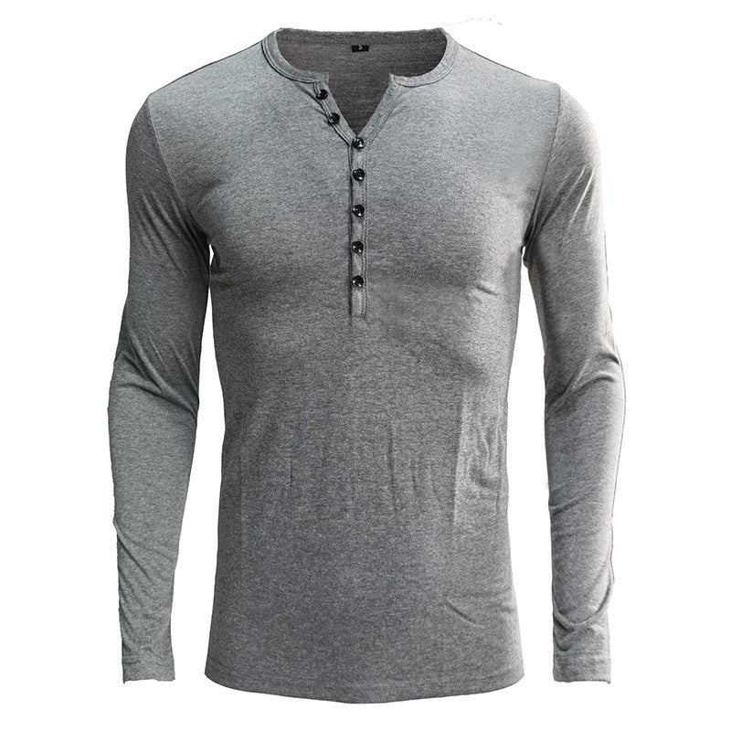 European And American Men's T-shirt Long Sleeved Men's Base Shirt Men's Henry Shirt