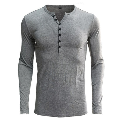 European And American Men's T-shirt Long Sleeved Men's Base Shirt Men's Henry Shirt