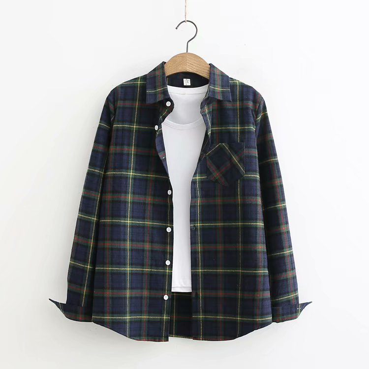 Casual Plaid Single Pocket Lapel Long Sleeve Shirt