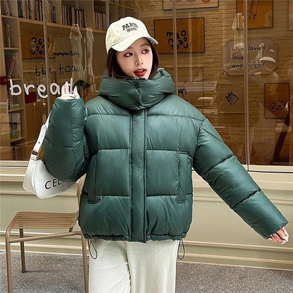 Elegant Fluffy Hooded Cotton Jacket Puffer Jacket Coat Warm Commute
