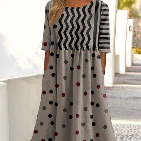 Summer New Mid-waist Women's Round Neck 3D Printing Dress