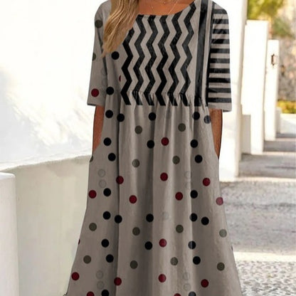 Summer New Mid-waist Women's Round Neck 3D Printing Dress