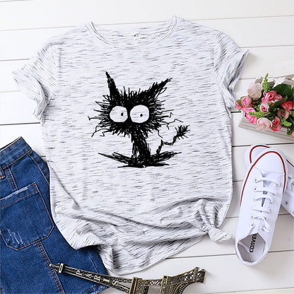 Spot Amazon Ebay European And American Fashion Cross-border Hot Sale Cat Printing Casual Cotton Short Sleeve T-shirt Women's Clothing