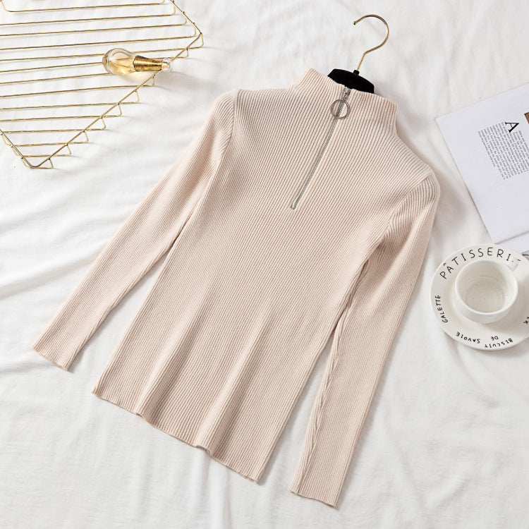 Turtleneck circle zipper pullover sweater