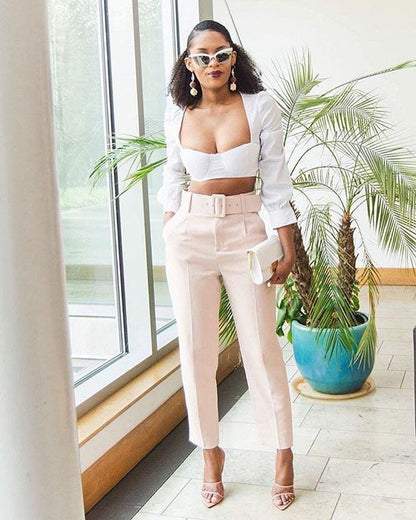 High waist casual trousers
