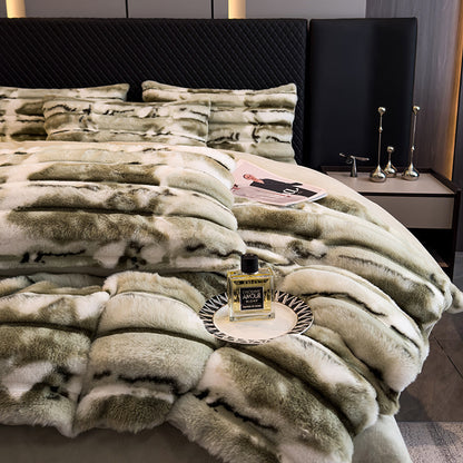 Winter Thickened Rabbit Plush Four-piece Milk Coral Velvet