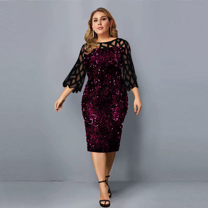 Personalized Sequins Plus Size Women's Short Sleeve Dress