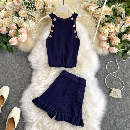 Short Waist Trousers Camisole Vest Off-the-shoulder Sling All-match High-knit Suit