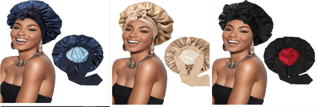 Double-layer Satin Ribbon Round Cap Bow Artificial Silk Beauty Hair Care Wide-brimmed Hat