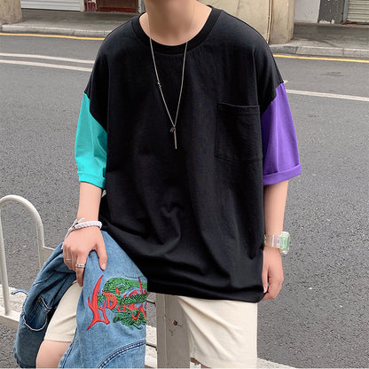 Men's casual five-point stitching short-sleeved T-shirt