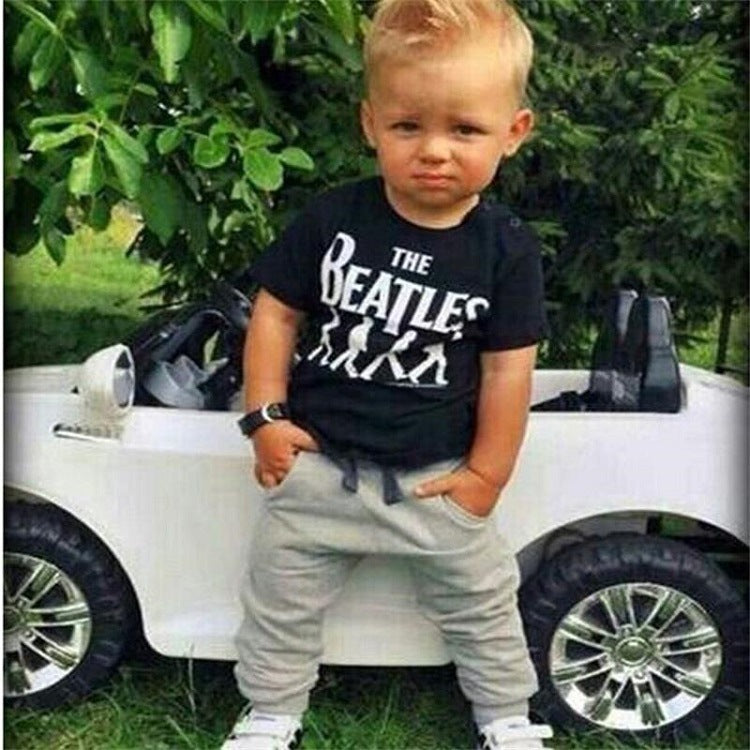 Boy's Cotton Two Piece Set Letter Print Shirt  Trousers Baby Suit