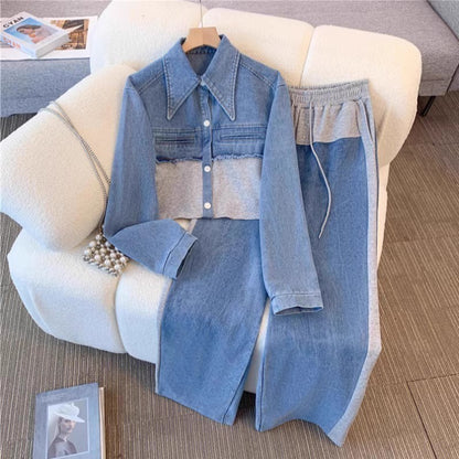 Two Pieces Stitching Suit Casual Suit Denim