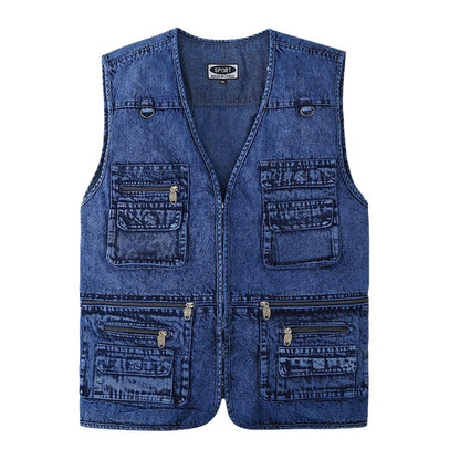Denim Waistcoat Multi-pocket Men's Fishing Waistcoat Mountaineering Photographical Vest
