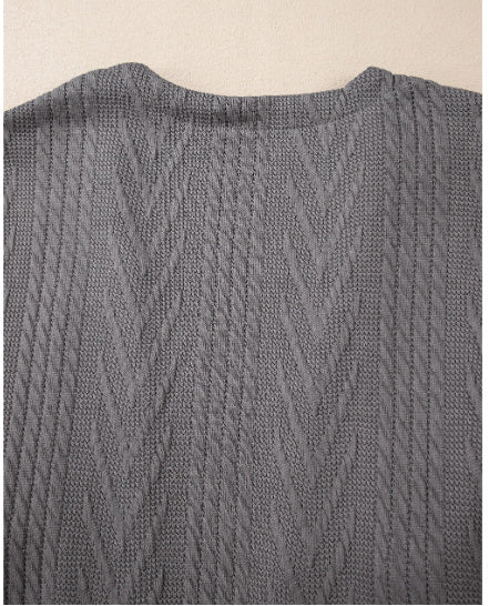 Medium Grey Solid Textured Open Front Cardigan With Pocket