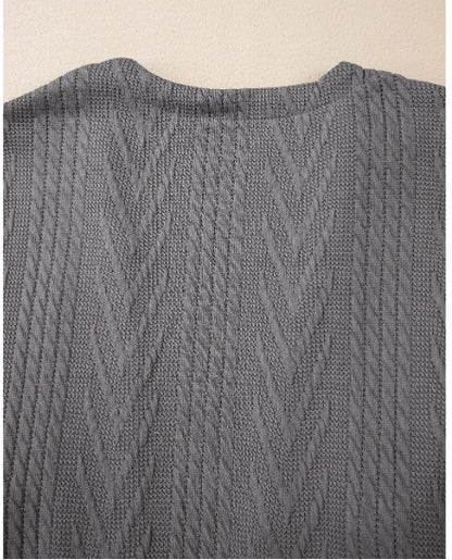 Medium Grey Solid Textured Open Front Cardigan With Pocket