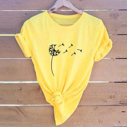 Women's Fashion Dandelion Print Short Sleeve