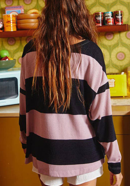 Stripe Color Block Number 22 Print Game Day Loose Long Sleeve Top