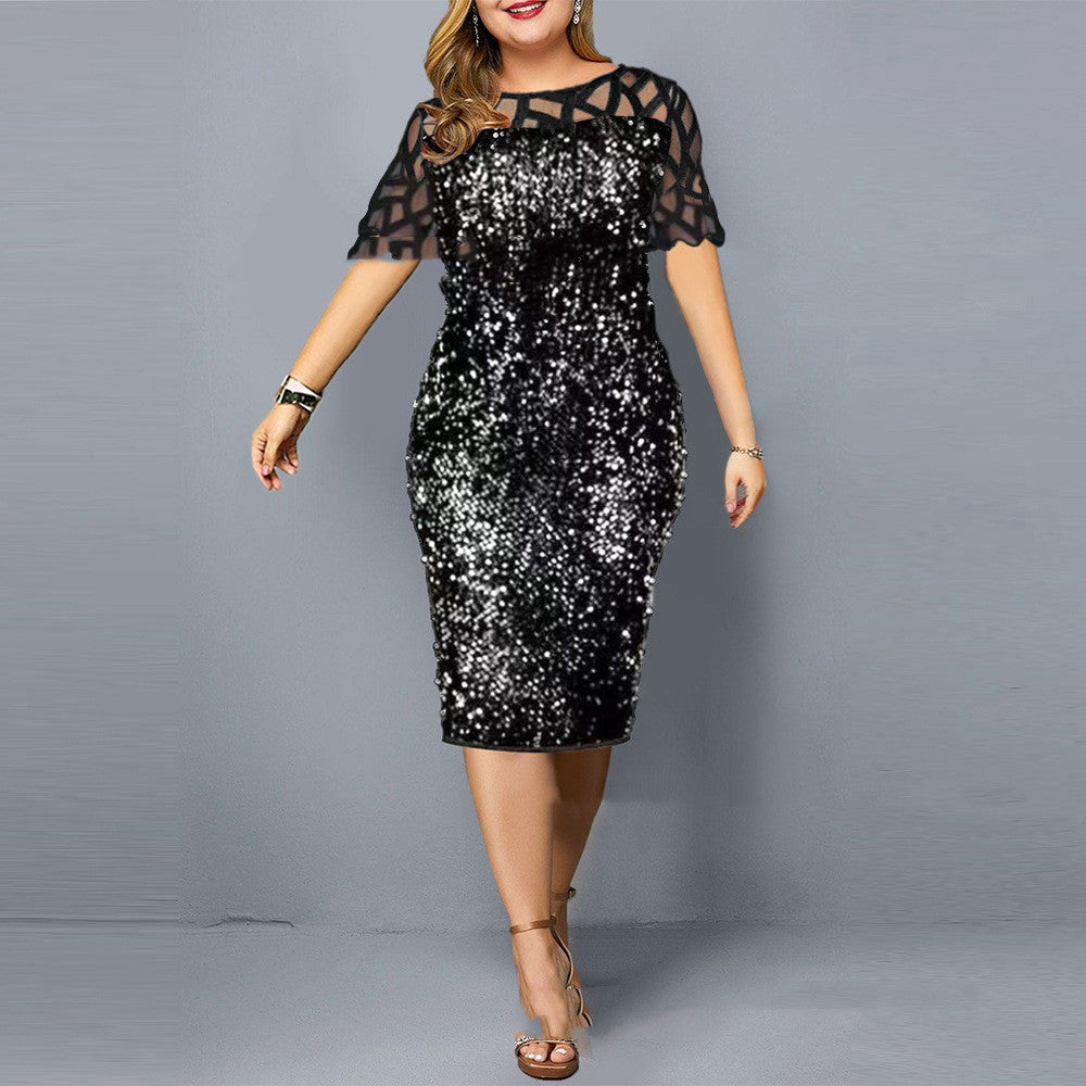 Personalized Sequins Plus Size Women's Short Sleeve Dress