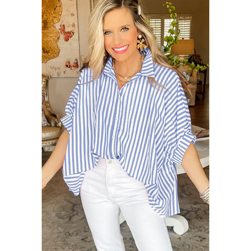 Striped Splicing Sun Protection Shirt Women's Top