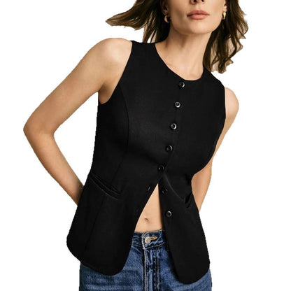 European And American Commuters' Simple Fashion Button Solid Color Vest