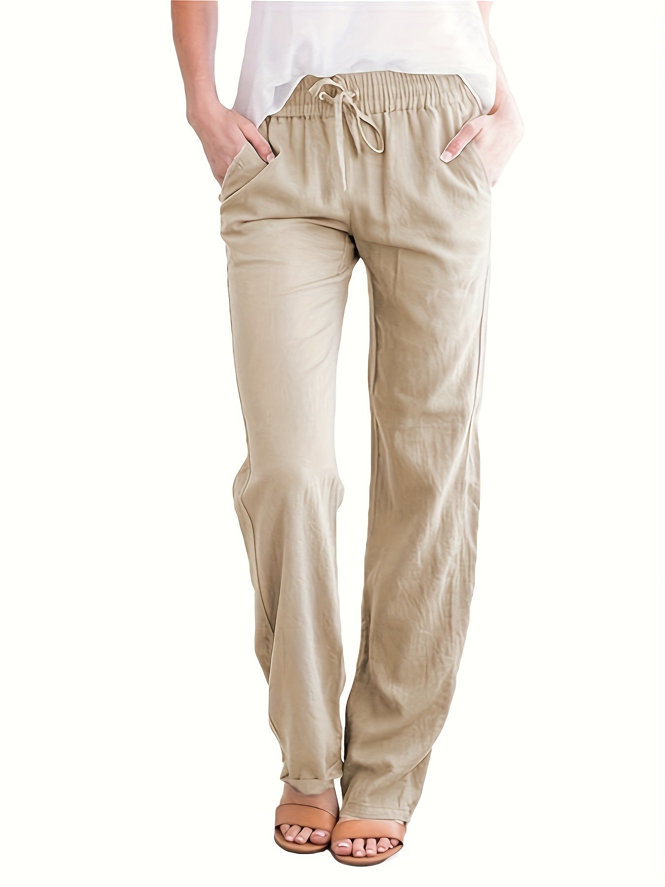 Women's Solid Color Loose Elastic Waist Casual Trousers