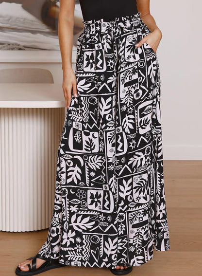 Flowers Printed Wide-leg Trousers Summer Casual Straight Pnats For Women Beach Clothing