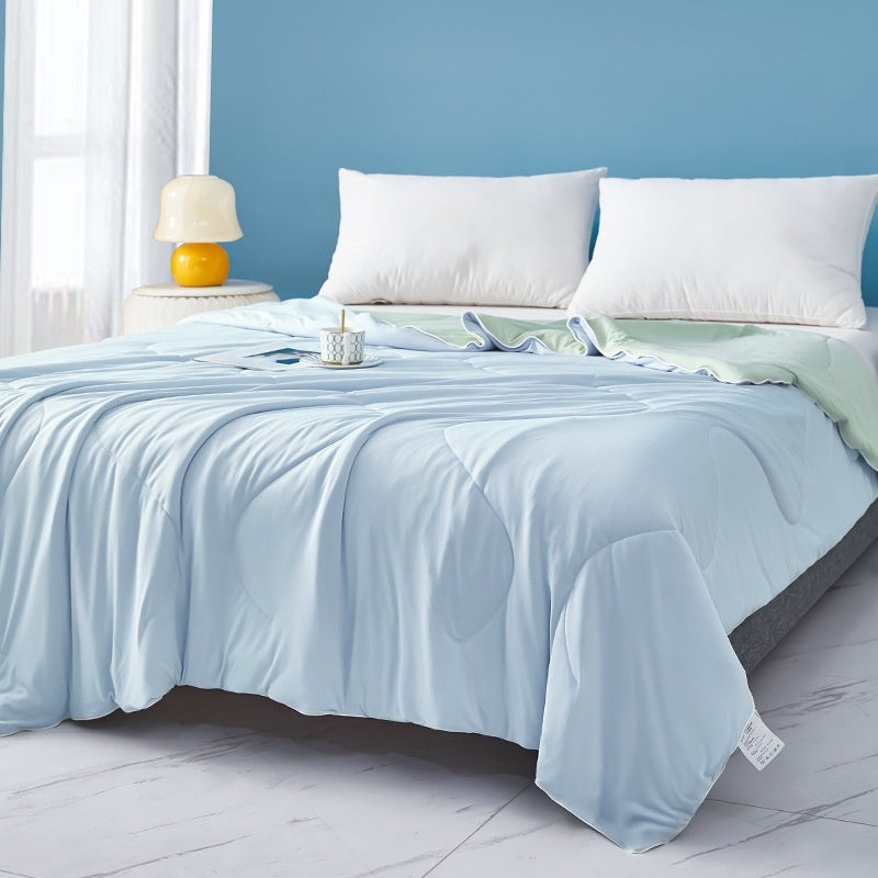 Pure Color Cool Silk Summer Blanket Airable Cover Single Double Summer Ice Cream Ice Silk Summer Quilt Machine Washable Thin Duvet