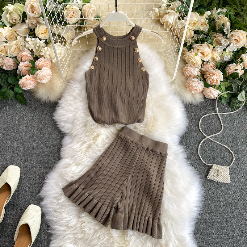 Short Waist Trousers Camisole Vest Off-the-shoulder Sling All-match High-knit Suit