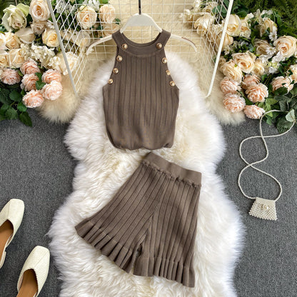 Short Waist Trousers Camisole Vest Off-the-shoulder Sling All-match High-knit Suit