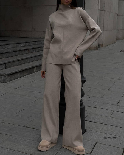 Autumn And Winter Leisure Loose And Irregular Split Top Wide Leg Pants Two-piece Set
