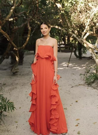 Women's Pleated Chest Wrap Large Hem Dress