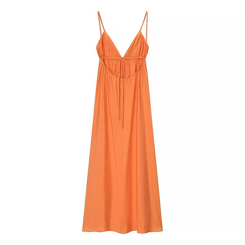 French Sexy Backless Spaghetti Straps Midi Skirt Dress