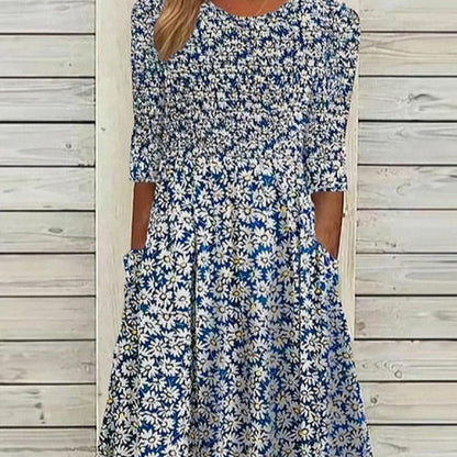 Summer New Mid-waist Women's Round Neck 3D Printing Dress