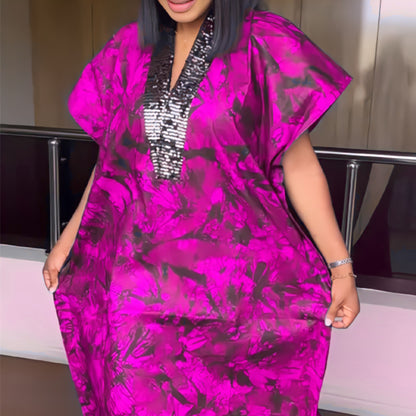 Middle East Sequined Printed Loose Robe Dress