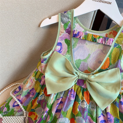 Girls Backless Bow Dress