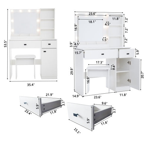 Vanity Desk With Lights, Vanity Set With Mirror, Makeup Vanity Desk With Large Drawers  Three Level Storage Dreeser, VanitysVanities With 3 Lights Brightness Adjustable For Bedroom, White