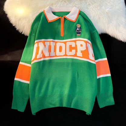 Loose Student Half Zip Lapel Top