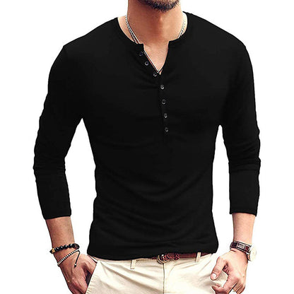 European And American Men's T-shirt Long Sleeved Men's Base Shirt Men's Henry Shirt
