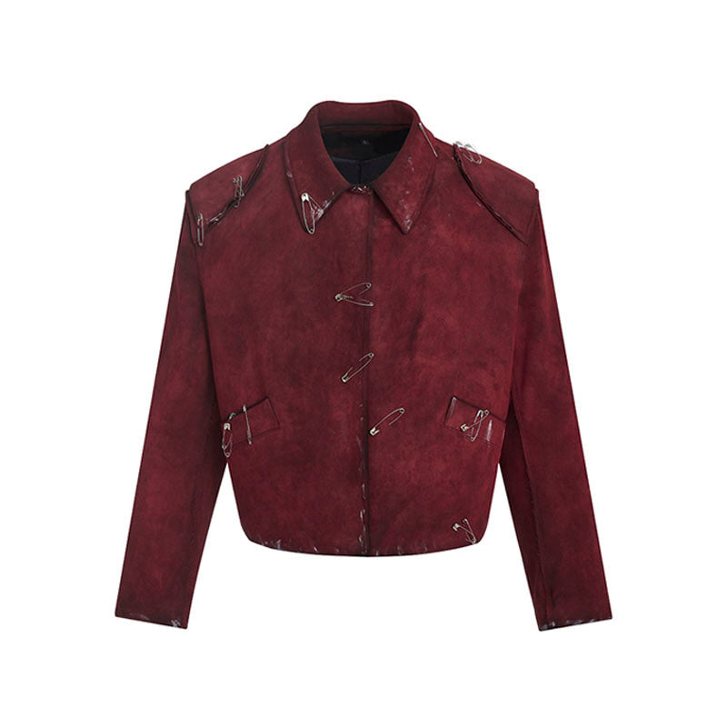 Men's Thick Quilted Flocking Decorative Pin Jacket Coat
