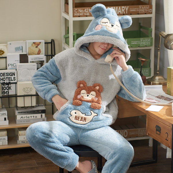 Pajamas Women Winter Plush Coral Fleece Korean Style Long Sleeves