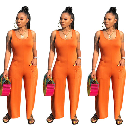 Round Neck Sleeveless Wide Leg Pants One-piece Nightclub Uniforms