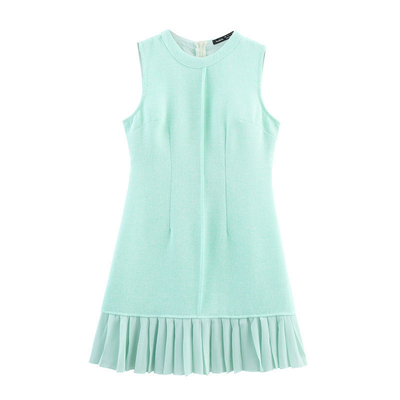 French Fashion Square Collar Sleeveless Pleated Dress