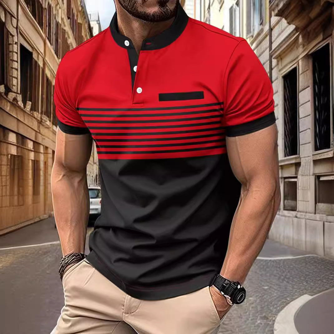 Multicolor Printing Striped Stand Collar Top For Men