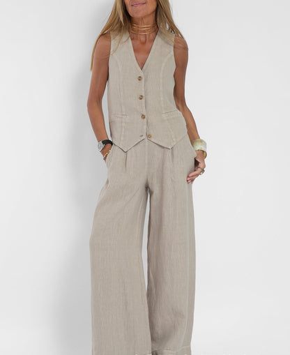 Hot Selling New Trendy Patchwork Vest & Pants Set - Breathable Linen Casual Outfit