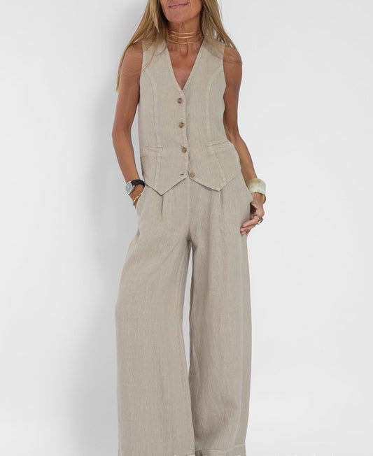 Hot Selling New Trendy Patchwork Vest & Pants Set - Breathable Linen Casual Outfit