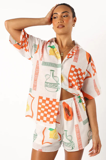 Fashion Women's Printed Loose Shirt Shorts Suit