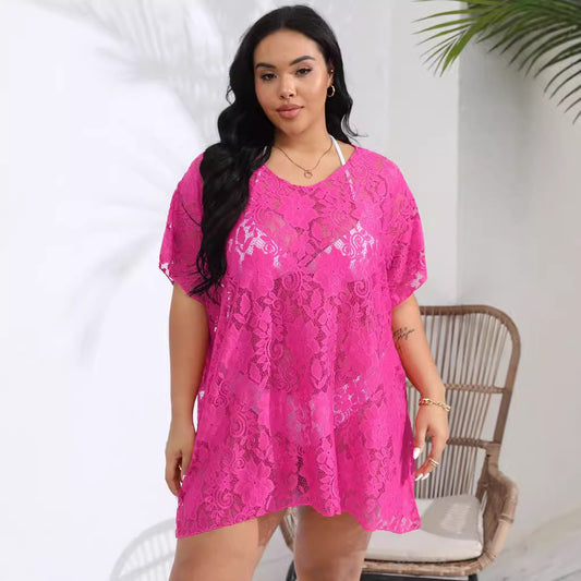 Lace Hollow Out See-through V-neck Split Beach Dress