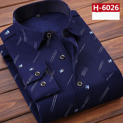 Men's thick warm long-sleeved printed shirt