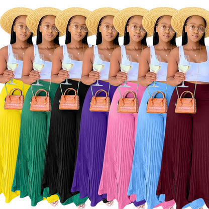 Women's Summer Pleated Chiffon Solid Color Wide-leg Pants