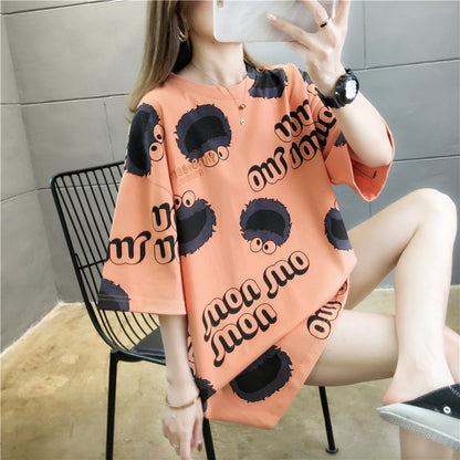 Medium long cotton T-shirt